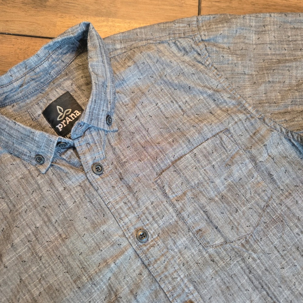 Prana Mens Organic Cotton Short Sleeve Button Down Shirt Black Grey LRG